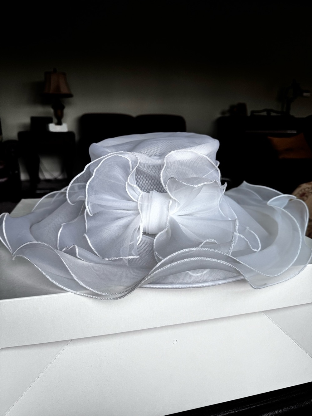 Plaza Suite Elegant White Organza Wide-Brim Women's Hat with Bow